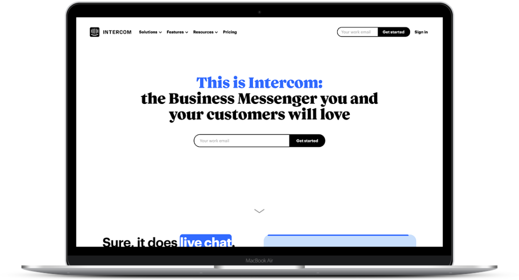 Intercom Home Page Mockup from 2021